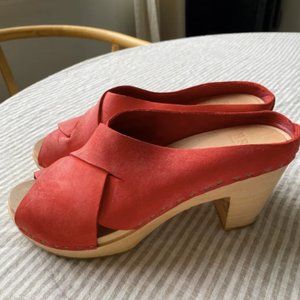 Bryr Studio Red Suede Chloe Clog Heels